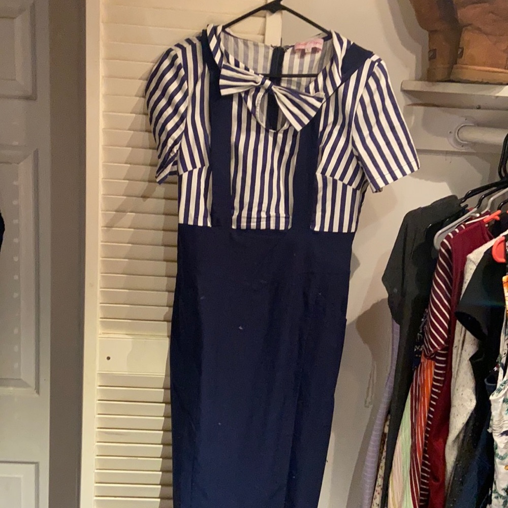 Vintage pencil suspender dress with pockets